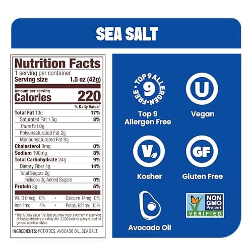 Jackson’s Potato Classic Kettle Chips with Sea Salt (1.5oz, Pack of 10) - Made with Premium Avocado Oil - Allergen-friendly, Gluten Free, Peanut Free, Vegan, Kosher - Shark Tank Product - Thumbnail 2