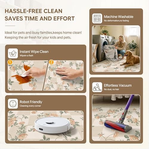 HUGEAR 2x6 Runner Checkered Rugs for Hallways Machine Washable Beige Long Carpet Floral Print Non-Slip Stain Resistant Low Pile Indoor Throw for Entrance Kitchen Bedroom Dining Laundry - Thumbnail 5