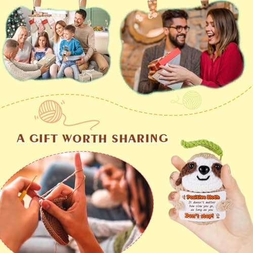 Gifts for Her/Him, Positive Crochet Animals with Fragrance, Birthday Gifts for Women Men, Includes Motivational Cards and a Wooden Base for Son Mom Dad Daughter Sister Friend - Thumbnail 5