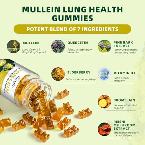 Catfit Mullein Gummies for Lungs – Mullein Leaf Extract with Quercetin, Elderberry for Respiratory & Immune Support,Lung Health & Breathing, Vegan, Pineapple Flavor, 60 Gummies - Thumbnail 4
