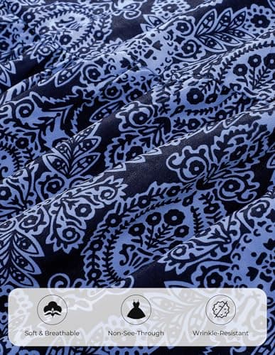 GRACE KARIN Long Sleeve Dress for Women 2026 Spring Wedding Guest Dress Floral Boho A Line Flowy Maxi Dresses with Pockets Navy Blue 2XL - Thumbnail 6