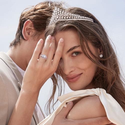 Vinoya 925 Sterling Silver Wedding Rings for Women Cubic Zirconia Rose Gold Plated Rings Three-in-One Engagement Promise Eternity Bands for Bridal Stackable Ring Size 7 - Thumbnail 5