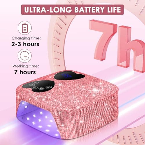 UV LED Nail Lamp Cordless, HUITINE 80W Rechargeable UV Light for Gel Nails with 5 Timers & Mirror Base, Professional Gel Light Dryer, Sparkling Rhinestones Curing Lamp for Salon & Home (Pink Diamond) - Thumbnail 5