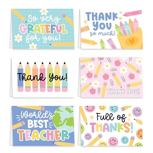 Hadley Designs Teacher Thank You Cards with Envelopes -24 Teacher Appreciation Cards Bulk, Cute Thank You Notes from Students, Teacher's Day End of School Year Christmas & Valentines Card for Teachers - Image 1