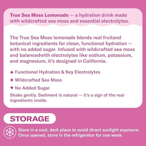 True Sea Moss Mixed Berry Lemonade – Single Flavor Pack with Classic & Electrolyte Formula Variation – Hydration Drink – 4 × 12 fl oz Bottles – Made in USA - Thumbnail 3