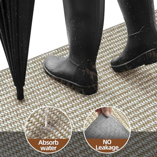 Indoor Door mat 32"x48", Dirt Trapper Door Mat, Non-Slip Washable Entrance Mat,Dirt Resistant and Absorbent Welcome Mat,Low-Profile Doormat for Entryways, Front Doors, and Indoor Entrances,Brown/White - Thumbnail 3