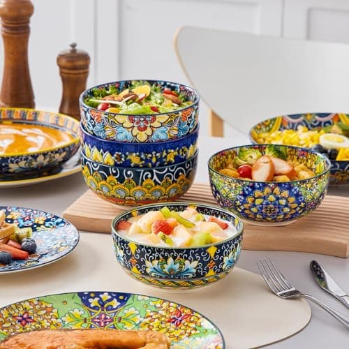 vancasso 24 Pieces Dinnerware Sets, Plates and Bowls Set, Porcelain Dishes Set for 6, Microwave and Dishwasher Safe, Scratch Resistant, Bohemian Style Dining Ware Service for 6, Series SIMI - Thumbnail 6