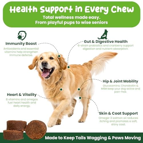Vibin’ Tails 24-in-1 Dog Multivitamin, Glucosamine Chondroitin Hip & Joint Support, Probiotics & Omega-3, Skin & Coat - Puppy & Senior Chewable Dog Vitamins & Supplements Vet Formulated - 120ct Bacon - Thumbnail 2