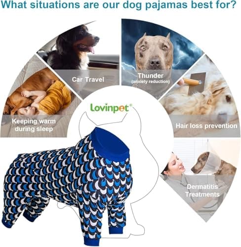 LovinPet Jammies for Large Dogs - Anti Licking & Anxiety Calming Dog Shirt, Lightweight Stretchy Summertime Print, Pitbull Shirt, Large Dogs Onesie, Pitbull Clothes, Dog Costume for Parties, Black 2XL - Thumbnail 4