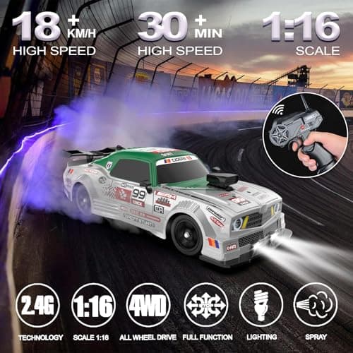 Desdoni RC Drift Car 1:16 Scale 4WD High Speed Remote Control Cars Vehicle 2.4GHz with LED Lights Two Batteries and Drifting Tires Racing Sport Toy Cars for Adults Boys Girls Kids - Thumbnail 2