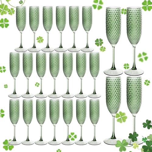 LEYIQU Plastic Champagne Flutes 7oz, Unbreakable Champagne Glasses Bulk, Reusable Crystal Drinking Wine Glasses for Wedding, Chrismas, Party, Valentine’s Day (24, Light Green) - Image 1