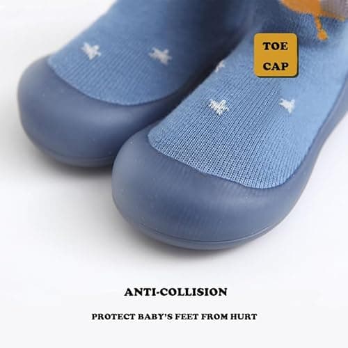 HOVELL 2 Pairs Baby Sock Shoes for Baby Boys Toddler Non Slip Walking Shoes Soft Rubber Sole Infant Floor Slip on Slipper Sneakers (Blue Cartoon,2-3Y) - Thumbnail 3