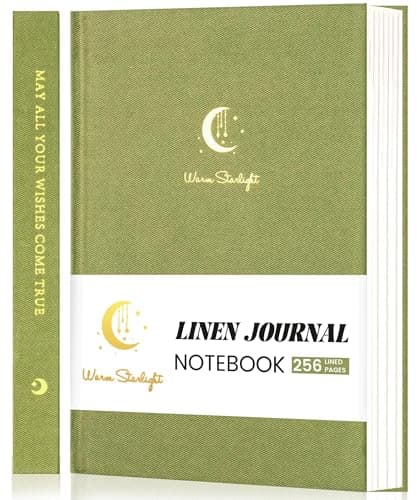 CAGIE Lined Journal Notebook for Women Men, A5 Hardcover Linen Journals for Writing 256 Pages, Aesthetic Womens Diary, Gifts 8.3'' x 5.7'' Light Olive