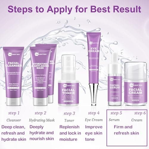 Skin Care Set,7 PCS Anti-aging,Firm Skin Care Kit,Women Skincare Gift Set W/ Facial Mask, Cleanser, Toner, Serum, Face Cream Travel-friendly Women Face Care Mom Gifts for Christmas Birthday Valentines - Thumbnail 5