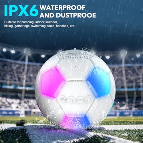 Portable Bluetooth speaker, 2026 soccer ball shaped speaker, supports Bluetooth 5.3, LED lights, XIP6 waterproof, TWS pairing, suitable for outdoor, home, travel, and gift giving scenarios. (White) - Thumbnail 5
