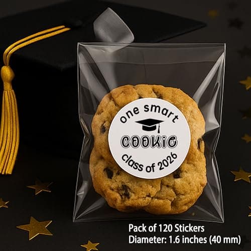 ZLKAPT 2026 Graduation Cookie Stickers : 120 Pcs 1.6" Round One Smart Cookie Class of 2026 Decals for Treat Bags Bakery Gift Boxes ; High-Bond Permanent Adhesive Smudge-Proof Labels - Thumbnail 3
