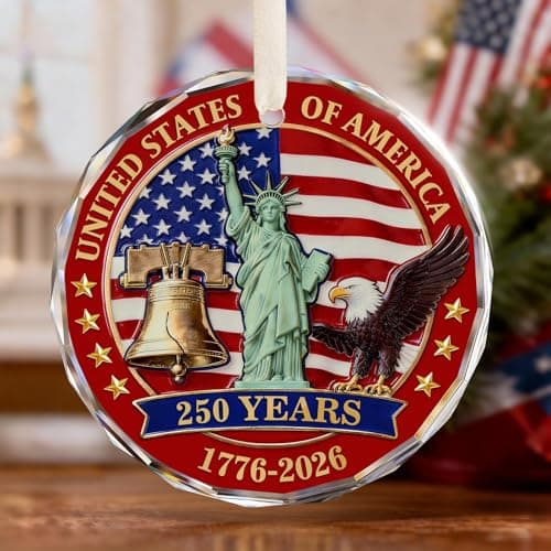 USA 250th Anniversary Ornament, Crystal Glass 1776 2026 Liberty Bell Decorations, America 250 Years Commemorative Ornaments Vintage Independence Gift - Image 1