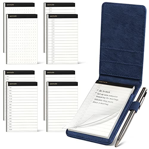 WEMATE 10 Pieces Small Notepad Holder Set Pocket Notebook - Included Mini Pocket Notepad Holder Set with 8 Memo Book Refills and Metal Pen for Meetings, Daily Records, and Notes 3 x 5 Inch (Blue) - Image 1