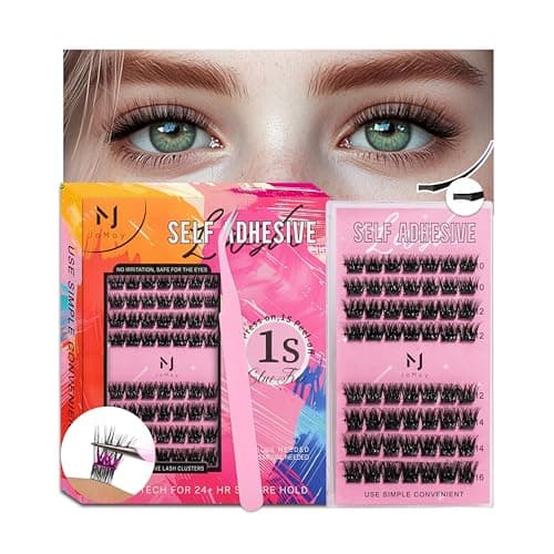 JoMay Self Adhesive Flat Lashes Clusters, Press On No Glue Needed Natural Look, Pre-Glued Eyelash Cluster Extensions, Stick On Lashes Easy Eyelashes For Beginners DIY 56PCS - D Curl Ultra Soft X5 - Image 1