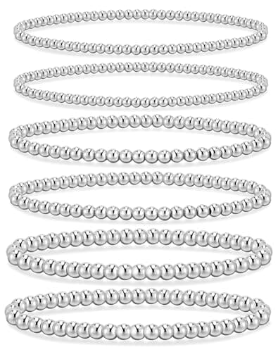 adoyi Silver Bracelets for Women, 14K Gold Plated Beaded Strand Ball Bracelets stack Set Adjustable Stackable Bead Bracelet Set Jewelry for Womens Gifts - Image 1