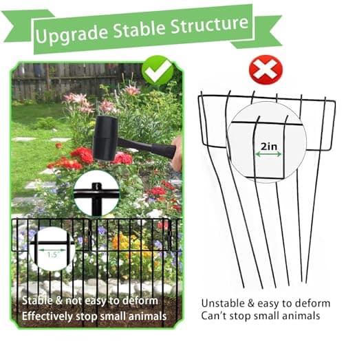 Thrivinest 10 Pack Animal Barrier, No Dig Decorative Fence, 17in(H) x10ft(L) Rustproof Metal Small Garden Fence Border for Dogs Rabbits, Bottom Blocker for Outdoor Yard Patio - Thumbnail 6