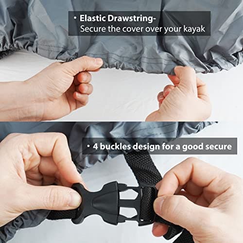 Waterproof Kayak Cover, 12 FT-13 FT Canoe Covers Kayak Accessories, Boat Outdoor Oxford Storage Marine Cockpit Dust Cover UV Protection Ultra Strong Sunblock Shield for Fishing Boat Kayak Canoe - Thumbnail 4