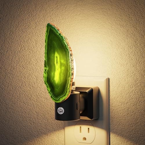 JandCase Night Lights Plug into Wall, Agate Night Light, Dimmable Night Light Aesthetic Crystal, Dusk to Dawn Sensor, Healing Stone Agate Decorative Nightlight for Home Living Room - Image 1