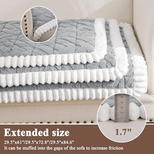 SHACOS 29.5"x84.6" Large Sofa Couch Cover for Dogs Non Slip Washable, Soft Fuzzy Pet Couch Covers for 3 Seats Sofa, Pet-Friendly Couch Protector Cushion Cover Sofa Pad, Gray - Thumbnail 4