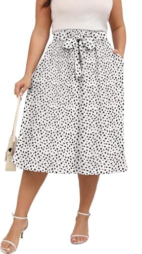 Xpenyo Women Midi Skirts Plus Size High Waisted A-Line Casual Work Flowy Swing Skirts with Pockets Leopard Print White,3XL - Image 1