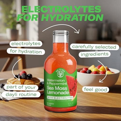 Watermelon Peppermint Sea Moss Electrolyte Lemonade – Cool & Refreshing Hydration Drink – Sea Moss & Electrolytes – 4 x 12 fl oz Bottles – Made in USA - Thumbnail 6