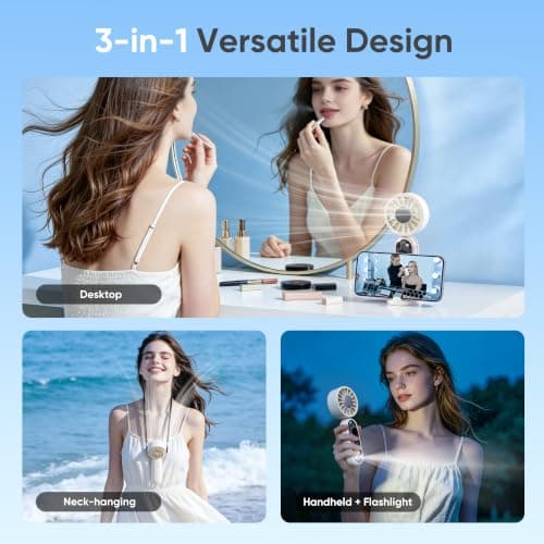 Portable Handheld Fan, Personal Mini Fan Ice Cooling, Hand Held Fan 1-199 Speeds, Rechargeable Turbo Fan Up to 19H, Makeup Fan with Flashlight & Phone Holder, Ideal for Outdoor & Travel (White) - Thumbnail 5