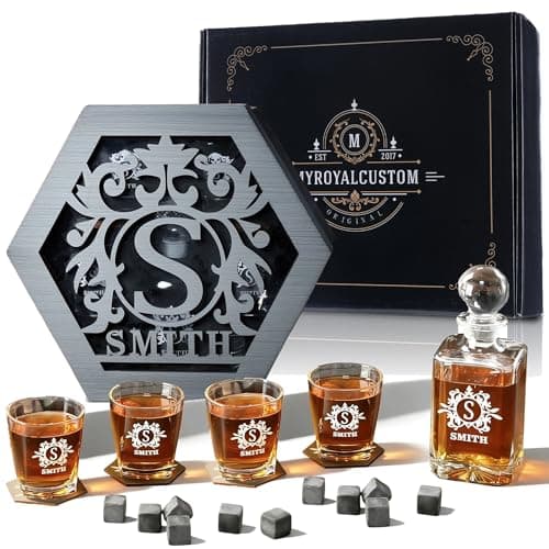 Personalized Whiskey Decanter Set for Men Home Bar Custom Liquor Decanters Wooden Box Whiskey Glasses Gift for Husband Dad Grandpa Birthday Wedding Anniversary Valentine’s Day Christmas - Image 1