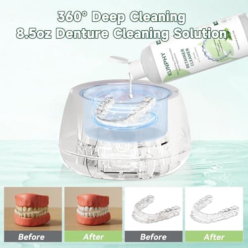 KUNPHY Ultrasonic Retainer Cleaner Solution Concentrate - 2 Pack Value Bundle, Professional Cleaning for Retainers, Dentures, Invisible Aligners, Mouth Guards, Removes Odors & Stains, 16 oz (Mint) - Thumbnail 4