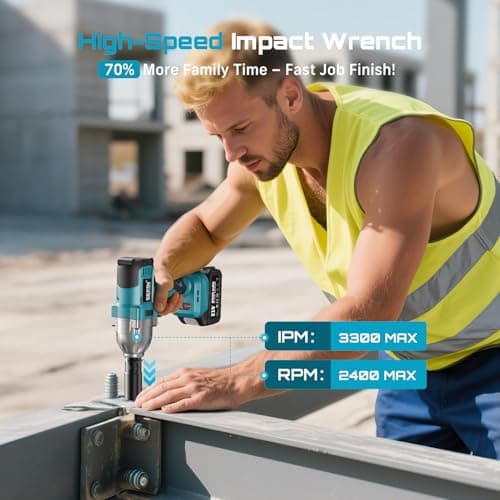 Seesii Impact Wrench 665 FT-LBS(900N.m) 3300IPM 1/2 Impact Gun High Torque Electric Impact Driver Cordless Impact Wrench with 21V 2x4.0Ah Battery 6 Sockets&Case for Home Car Tire Lug Nut Removal Tool - Thumbnail 3