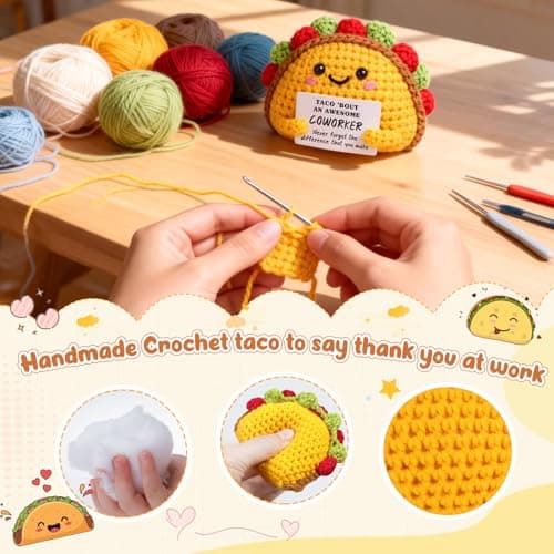 Mini Coworker Gifts for Women Men Funny Handmade Crochet Taco Thank You Gifts for Coworker Leaving Farewell Goodbye Going Away Retirement Office Appreciation Gift for Work Bestie Employee Colleague - Thumbnail 4