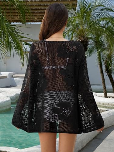 Womens Swimsuits Crochet Swim Cover Ups 2026 Summer Long Sleeve Bathing Suit Swimwear Beach Dress Vacation Outfits Black - Thumbnail 3