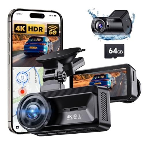 COOLCRAZY Dash Cam Front Rear - 4K+1080P Full HD Dashcam Free 64GB Card, with 5G WiFi GPS, Dual Dash Camera for Cars with 3" IPS Screen, Night Vision, HDR, App Control, 24H Parking Mode, Loop Record - Image 1