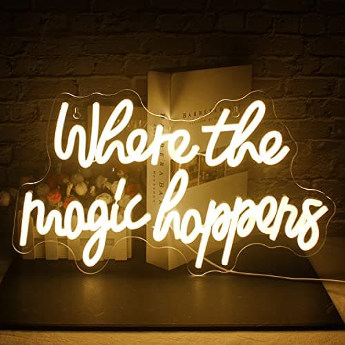 FAXFSIGN Where The Magic Happens Neon Sign Led Warm White Word Light Up Signs for Wall Decor Usb Powered Letter Neon Light Signs Indoor Light for Bedroom Salon Decor Wedding Birthday Party Bar - Image 1