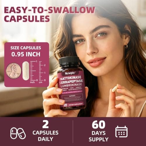 Nattokinase Supplement 12,000 FU - Systemic Enzymes Complex with Serrapeptase, Lumbrokinase & CoQ10 - Supports Cardiovascular Health, Blood Flow & Circulation - 120 Non-GMO Vegetarian Capsules - Thumbnail 6