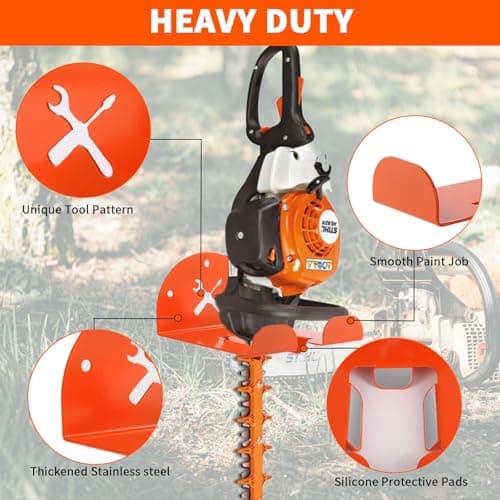 Upgraded Trimmer Rack Wall Mount - 8" Heavy Duty Weed Eater Hanger for Garage Wall, Garden Power Tool Holder Organizer Hooks for Grass Trimmer, Hedge Trimmer, Leaf Blower and Chainsaw, Orange, 3 Pack - Thumbnail 5