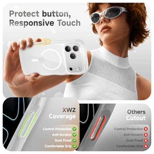 XWZ for iPhone 17 Pro Max Case for Women Girls,【Compatible with MagSafe】,【Camera Control】,【Full Camera Protection】, Cute Wave Magnetic Phone Case for iPhone 17 Pro Max,Frosted Clear - Thumbnail 5