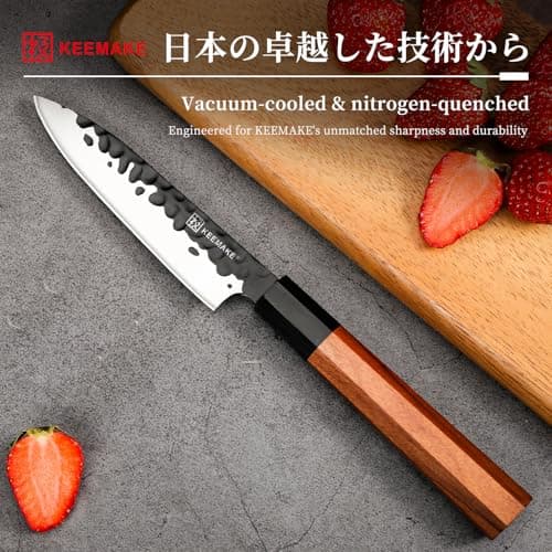 KEEMAKE Paring knife Japanese 4.5 inch Small Kitchen Knife, Japanese 440C Stainless Steel Sharp Fruit Knife with Octagonal Wood Handle Utility Knives - Thumbnail 4