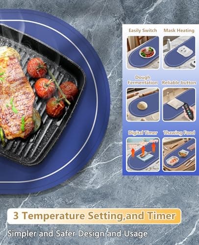 Food Warming Mats for Countertop Extra Large(XXL 36"x15"),Electric Heating Pad for Food,Roll Up Silicone Warmer Mat for Party and Kitchen,Practical Birthday Gift for Mom and Women(Blue) - Thumbnail 3