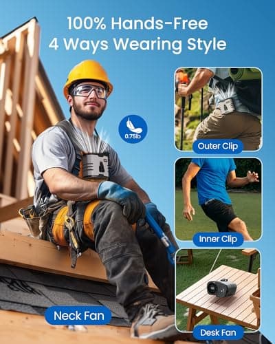 Primelove Portable Waist Fan 10000mAh Rechargeable, Clip on Belt Fan With 10 Speeds 16000PRM Strong Airflow, Hands-Free Hanging Neck Fan, Long-Lasting Cooling for Camping, Hiking,Outdoor,Jobsite,Grey - Thumbnail 4
