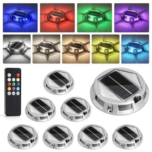 VOLISUN Solar Driveway Lights with Remote Control 8 Pack, 9-Color Changing & 12 Modes IP68 Waterproof for Marine Dock Deck and Pathway Walkway Garden, RGB LED Outdoor Markers Landscape - Image 1
