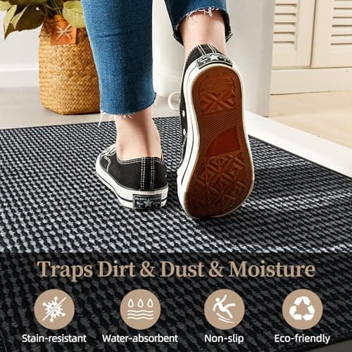 Indoor Door mat 24"x36", Dirt Trapper Door Mat, Non-Slip Washable Entrance Mat,Dirt Resistant and Absorbent Welcome Mat,Low-Profile Doormat for Entryways, Front Doors, and Indoor Entrances, Black/Grey - Thumbnail 5
