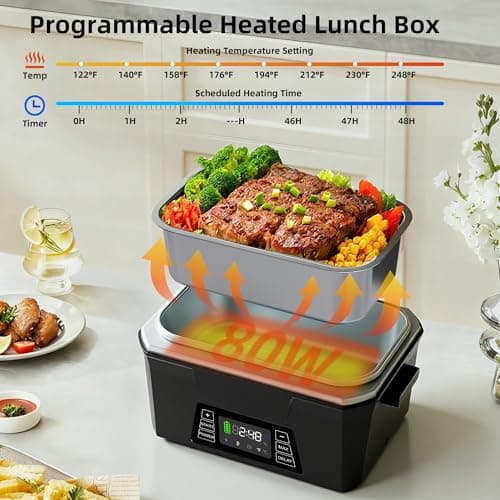 Vabaso Cordless Electric Lunch Box for Adults, 27000mAh Battery Powered Heated Lunch Box with APP, 1.2L (5.1 Cups) Automatic Scheduled Self Heating Lunchbox for Office Work Travel Outdoor, 248℉ Max - Thumbnail 4