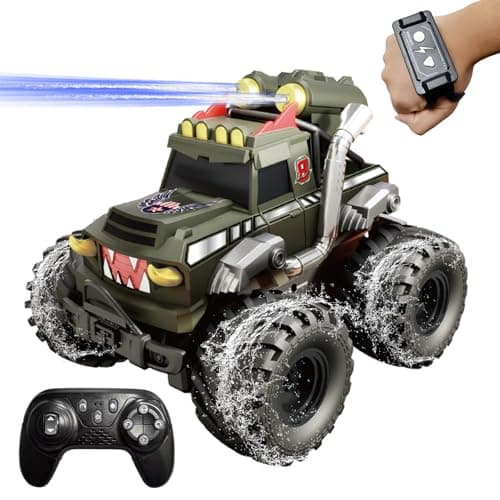 Dual Remote Control RC Car with Magic Gesture Wristband & 40+ Min Play, 1:18 Fully Submersible Waterproof All Terrain 4WD Monster Truck, Amphibious Toy Crawler Gift for Boys Girls Ages 6-12-Green - Image 1