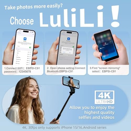 LuliLi Selfie Monitor Screen iPhone, 4K Vlog Recording Back Camera Screen for iPhone & Android, 180° Rotation, 3 Levels of Brightness, Photography Lovers Gift Ideas - Thumbnail 2