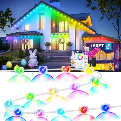 MUCCCUTE Permanent Outdoor Lights for Valentines150ft RGB + IC Eaves Lights with App & Remote Control, Outdoor String LED IP67 Waterproof for Holidays New Year July 4th Roof Eaves House Garden Decor - Image 1